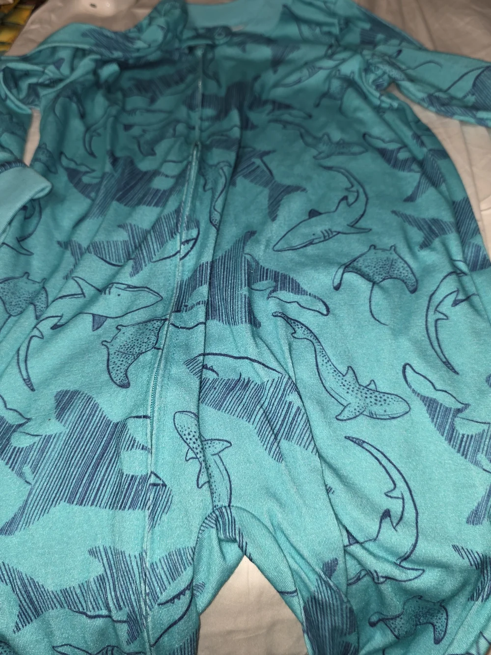 2 Set Carter's Navy & White Striped Shark Pajama Set/ Teal W/ Shark Print